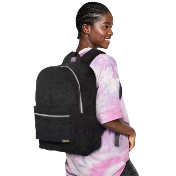 Victoria's Secret PINK Corduroy Backpack, Black EUC - Picture 2 of 16